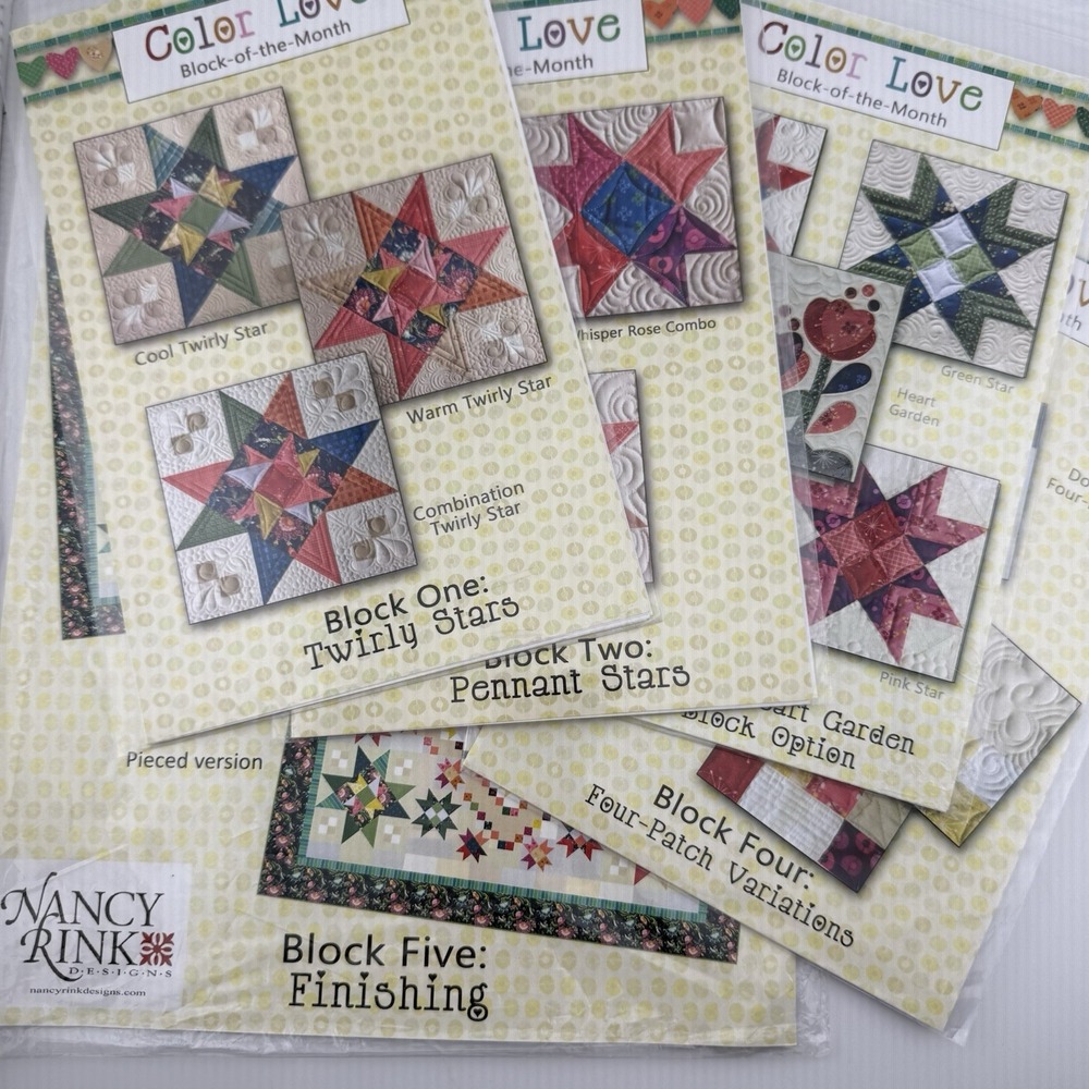 Color Love Block Of The Month Quilt Patterns From Nancy Rink #1-4 And Finishing